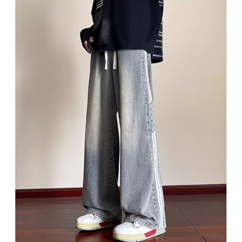 Baggy Jeans Men Vintage Striped Y2k Denim Pants Washed Wide Leg Streetwear for Skater Jeans with Elastic Drawstring2