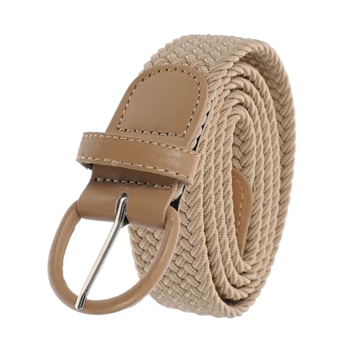 Stylish Elastic Woven Waist Belt for Men and Women Durable Braided Fabric Strap Stretchy Beige Clothes Belt for Jeans Dresses Sweaters Lightweight and Non Fading Accessory
