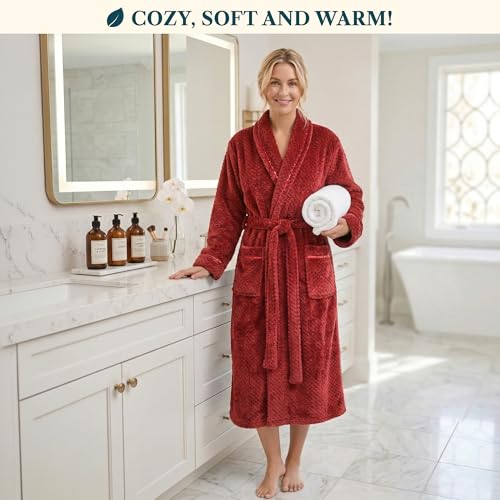 Image of PAVILIA Plush Robe for Women, Soft Fleece Long Spa Robe, Ladies Bathrobe with Pockets