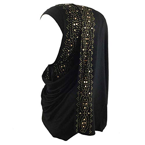Super iMan Cotton Jersey Hijab Scarf Wrap Glittering Rhinestones Scarf for Women Solid Color Scarf (Black), 67 *21