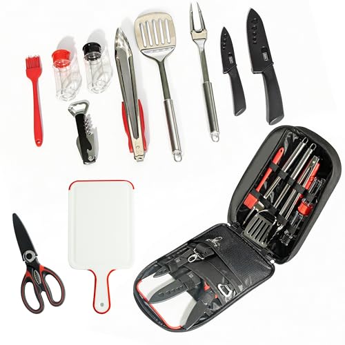 Set de 12 utensilios de cocina para camping, acero inoxidable