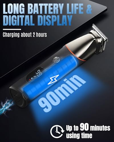 Cordless Hair Clipper for Men, 5 in 1 Rechargeable Beard Trimmer Men, IPX6 Waterproof Mens Grooming Kit, Electric Hair Cutting Kits with Magnetic Suction, LED Display, USB Charging,Men's Gifts - Image 6
