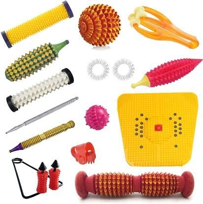 AcuPoints cupressure Massager Tools Kit Combo With Finger Massager & Foot Roller, Foot Mat- Pyramidal Cuts finger massager accupressure kit fitness kit home gym