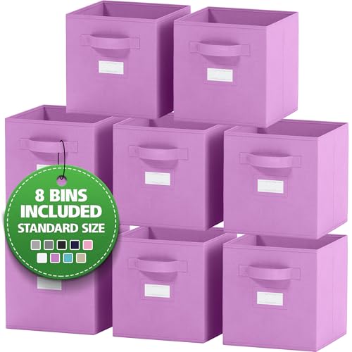 Image of Royexe Fabric Storage Cubes for Cube Storage Organizer - 8 Pack Heavy Duty Storage Bins With Labels - 11 Inch Cube Storage Bin (Purple)