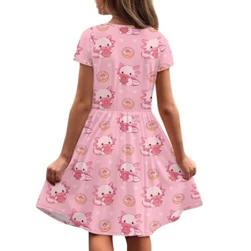 Image of Girls Dress with Pockets Basic Short Sleeve High Waist Swing Skater Dress School Party Dress for Kids
