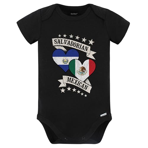 Really Awesome Shirts Salvadorian Mexican Heart Flags El Salvador Mexico Baby Bodysuit (Black)