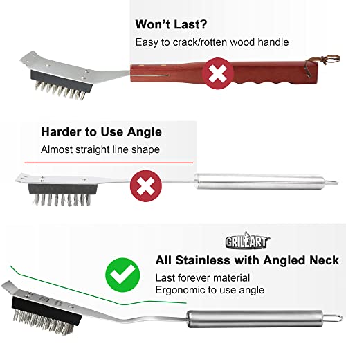 Grillart Grill Brush And Scraper, Wire Bbq Grill Brush For Outdoor Grill, 16.5” Grill Cleaning Brush Bbq Grill Accessories, Safe Grill Cleaner Brush-Ideal Gift For Men/Dad Bbq Brush For Grill Cleaning #TOP5