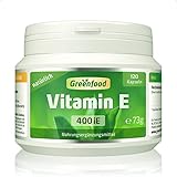 Greenfood - Vitamin E Kapseln - 400 iE - 120 Softgel-Kapseln - Unterstützt den Schutz der Zellen vor oxidativem Stress - Ohne künstliche Zusätze und Gentechnik