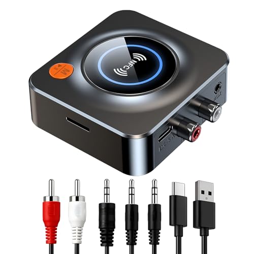 Receptor Bluetooth 5.1 HiFi, Adaptador Bluetooth Audio con Salida Jack AUX 3.5 mm/RCA, con Modo de Graves, Conexión Dual para Estéreo, Altavoces, Amplificadores, Música Inalámbrica