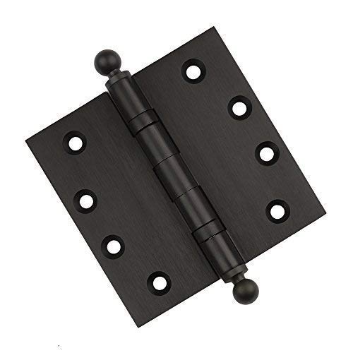 Solid Brass Architectural Door Hinges – 2 Vintage Decorative Cap Mortise Hinges, Ball Bearings, And Stainless Steel Hinge Pin – Home Decor By Embassy, 4 X 4 In., Oil-Rubbed Bronze #TOP1