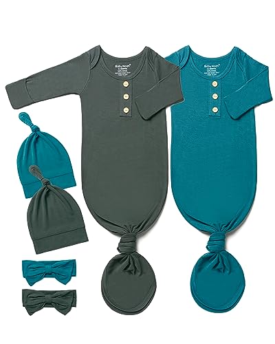 Image of Baby Noah Newborn Knotted Gown Set with Hat and Headband - Buttery Soft Tie Bottom Gown for Baby's Sweet Dreams (2 Packs)