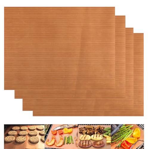 Backpapier Wiederverwendbar,4 Pcs Glasfaser Backmatten wiederverwendbare Grillmatte Baking Paper Backpapier Braun Antihaft Dauerbackfolie für Grill, Brot, Keks, Backen