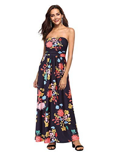 Leadingstar Women's Wrap Chest Floral Casual Beach Maxi Dress (Black Canna, L)