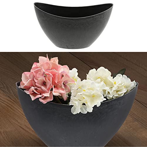 Cepewa Dekoschale Schieferoptik│ 29x18x12cm Kunststoff grau │ Pflanzschale in Bootsform (1 x oval grau Schieferoptik 29x12x18cm)