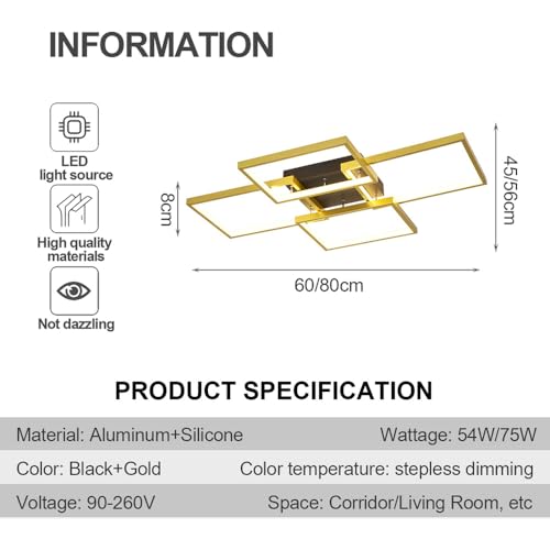 Plafonnier LED rectangulaire dimmable de 3000K à 6000K pour éclairage de salon
