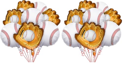 Image of Skylety 8 Pcs Baseball Balloons Baseball Foil Glove Balloon Birthday Party Decorations 18'' Sports Themed Team Coach Stadium Photos Backdrop Senior Night Summer Party Decorations Supplies (Pack of 2)