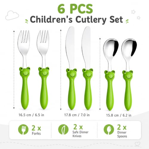 Miniatura 3 de Exzact Cubertería Infantil 6pz Para Niños De Acero Inoxidable - 2 X Cena Cuchillo, 2 X Cena Tenedor, 2 X Cena Cuchar - Libre De Bpa, Apta Para Lavavajillas, 2 Años Rana X 6