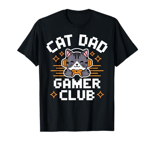 Cat Dad Gamer Club Fathers Day Video Game Gaming Player T-Shirt