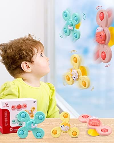Suction Cup Toy for Baby, Spinning Toy Early Education Bathtub Toy Sea Animals Design Super Suction Intelligence Development High Chair Toys with Suction Cups Toddler Travel Toys Gift for 18+ M