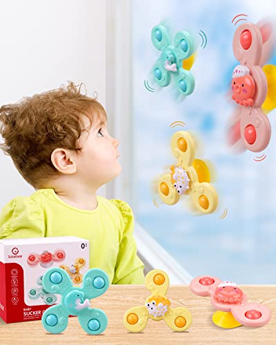 Image of Suction Cup Toy for Baby, Spinning Toy Early Education Bathtub Toy Sea Animals Design Super Suction Intelligence Development High Chair Toys with Suction Cups Toddler Travel Toys Gift for 1-3 Years