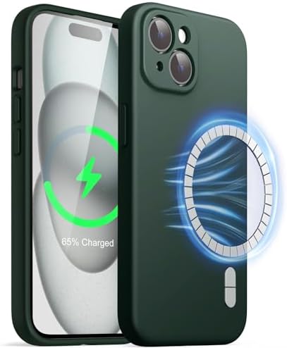 JETech Magnetyczna Silikonowy Etui dla iPhone 15 6,1 Cala, Kompatybilny z MagSafe, Case ze Obiektyw Aparatu Pełny Ochrona (Czarny)