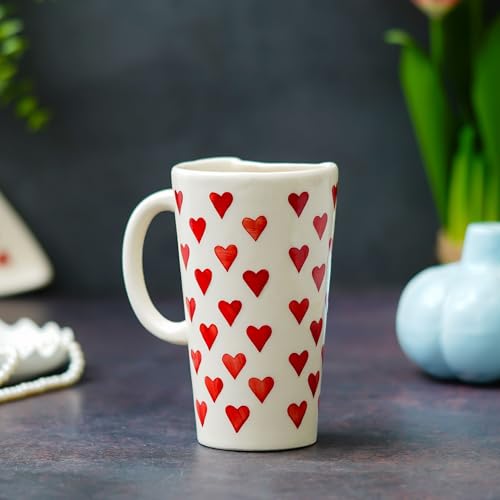 Image of Cute Ceramic Coffee Mug with Straw & Handle | Red Heart Design Aesthetic Mug for Tea, Coffee & Milk | Gift for Girls, Couples & Loved Ones | Stylish Home & Office Cup | White