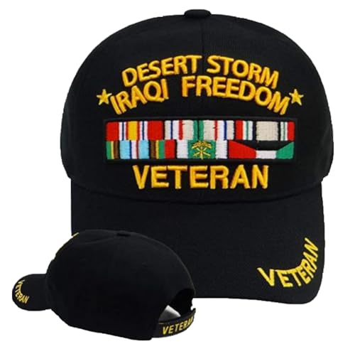 First Military Choice Desert Storm/Iraqi Freedom Veteran with Ribbons(Veteran on Bill) Baseball Cap (Black), 0-1