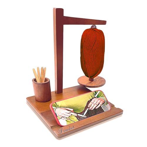 Feudet Wooden Yarn Holder with Phone Stand for Crocheting & Knitting,Magnetict Yarn Ball Holder Spinner Organizer with Crochet Hook Storage (Natural Wood Gift for Crocheters)