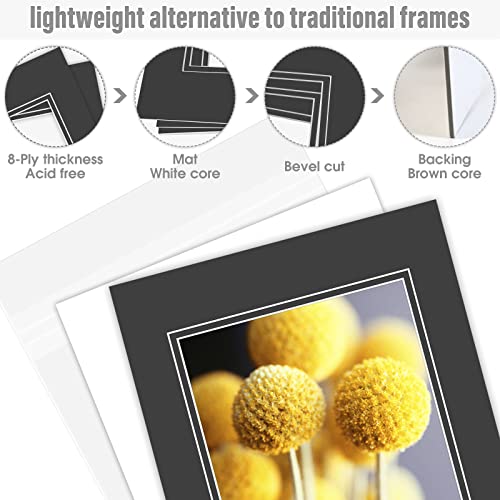 Golden State Art, Double Picture Mats With White Core Bevel Cut For 8X10 Photo Pictures (Mats, Backing, Clear Bags Included), Black Over Black, 11X14-10 Pack (Double Mat) #TOP2