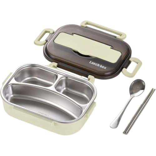 Cutdred 保温 弁当箱 3/4コンパートメント 男子 女子 子供 ランチ お弁当箱 シンプル お弁当 1000/1300ml大容量 断熱材 軽量便利 漏れ防止 お箸とスプーン付き お弁当用 会社/学校/キャンプ/ハイキングに適用 (3セル1L,グリー