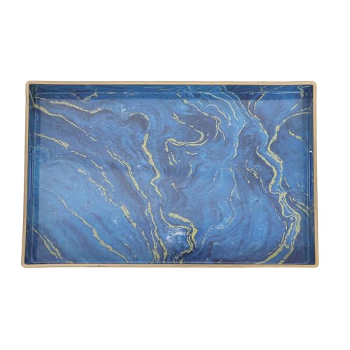 Bandeja rectangular efecto mármol azul VINTORKY para tocador y cocina con soporte 2