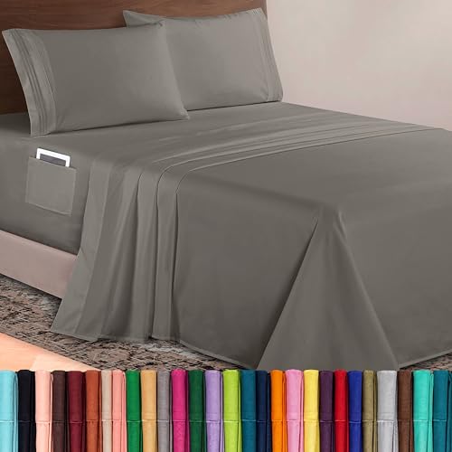 Image of Elegant Comfort Luxurious 1500 Premium Hotel Quality Microfiber 4-Piece Sheet Set, 18-24 Inches Deep - Extra Deep Pocket Sheets - Ultra Soft 4PC Deep Pocket Sheets, California King, Gray