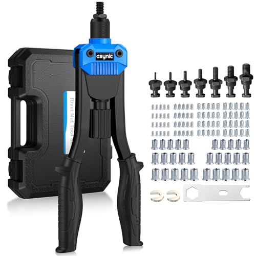 eSynic 13 Pince à Insert Fileté avec 7 Mandrins M3 M4 M5 M6 M8 M10 M12 avec 110 Écrous Pince à Riveter Riveteuse Poignée Antidérapante Remplacement Aisé Pince à Rivet Insert avec Tui de Transport