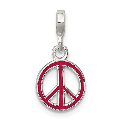 925 Sterling Silver Polished Red Enameled Peace Sign Enhancer Charm Pendant Necklace Jewelry Gifts for Women