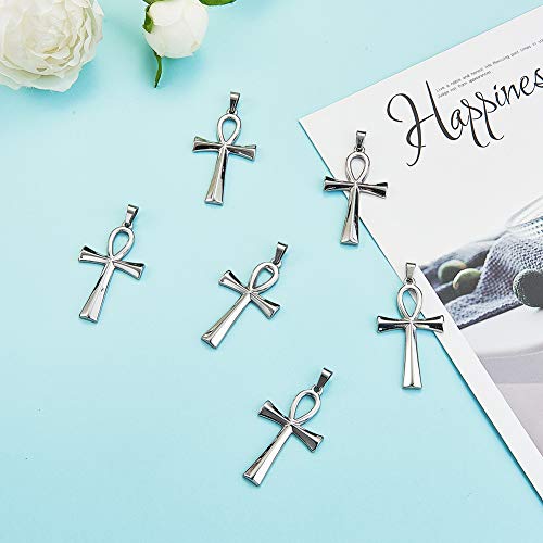Danlingjewelry 10 Pcs 304 Stainless Steel Egyptian Ankh Cross Pendants Smooth Surface Pendants For Jewelry Making Stainless Steel Color 44.5X25.5Mm #TOP4