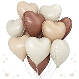 Cream Brown Heart Balloons, 12Pcs Brown Apricot Foil Balloons, Beige Coffee Foil Heart Shape Mylar Balloon 18 Inch Nude Neutral Helium Mylar Balloon for Boho Birthday Baby Shower Wedding Valentine