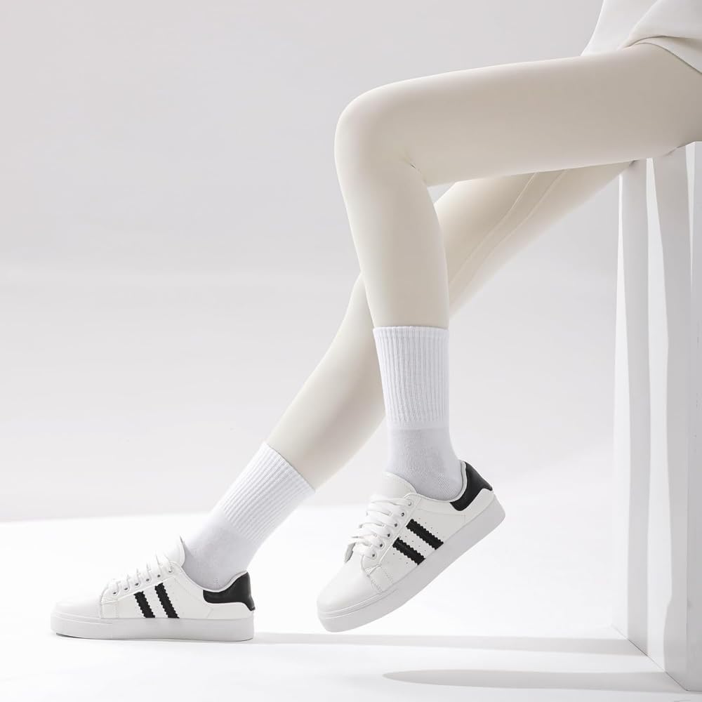 10 pairs of White Mid Calf Cotton Socks for Men and Women,Non Slip White Socks for Students, Pure Cotton Breathable School Uniform,Versatile Everyday Cotton,one Size Fits All - Image 6