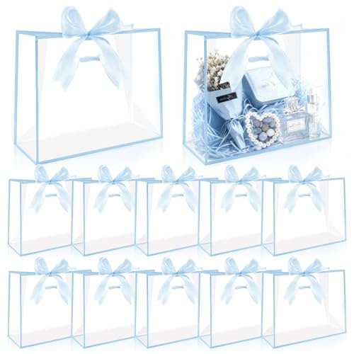 12 Pcs Clear Gift Bags with Handles, 12x10x5" Plastic Party Favor Bag