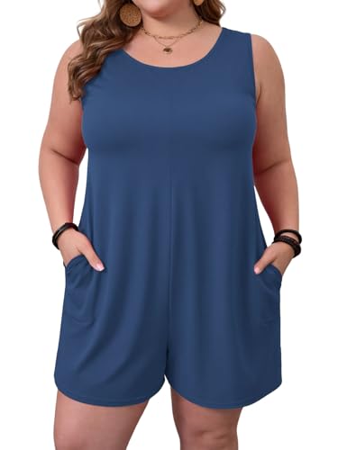 Image of Ninee Plus Size Athletic Workout Hot Shot Tee Romper Casual Jumpsuits Overalls Beach Outfits 2026 Jumpers, Navy Blue, 3XL