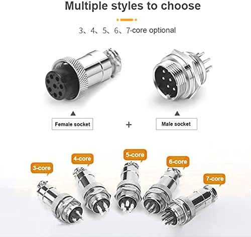 Aiqeer 5 Pcs 4-Pin GX12 Aviation Connector, 12 mm Thread Panel Metal Aviation Cable Connector, 5A Male Female Aviation Connector Plug Socket Kit, with Rubber Cap and Phillips Screwdriver