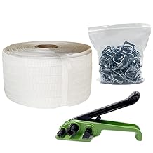 Heavy Duty 2500Lbs Break Strength 3/4" x 1650 Woven Cord Banding Strapping Kit, Woven Cord Tensioner, 100 pcs Galvanized Wire Buckles and Woven Cord Roll