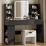 TRIUMPHKEY Tocador de Maquillaje con Espejo y Luz LED Regulable, 108 x 40 x 135 cm)