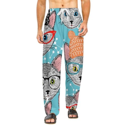 Pantalon de nuit chat en peluche chaud et doux avec poches femme