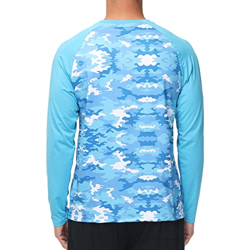 Satankud Men's Upf 50+ Rash Guard Swim Shirts Long Sleeve Hiking Running Shirt Beach Swimwear Workout Summer T-Shirts Camo/Skyblue L #TOP1
