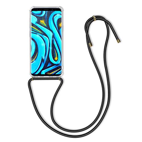 kwmobile Crossbody Case Compatible with Samsung Galaxy S9 Plus - Clear Transparent TPU Cell Phone Cover with Neck Cord Lanyard Strap - Black/Transparent