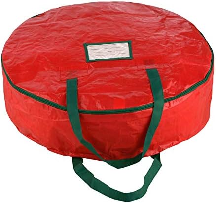 Elf Stor Red Holiday Christmas Wreath Storage Bag for 24-Inch Wreaths