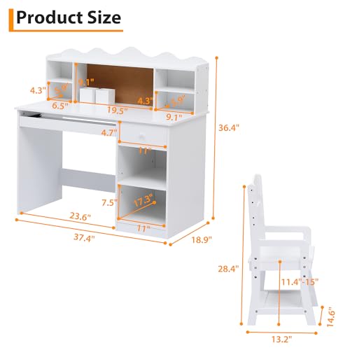 Garvee Study Desk and Chair Set, Learning Desk for Kids - Features Bulletin Board, Keyboard Drawer, Open Shelves and Storage Space- Perfect for Children Ages 3-8 by Garvee - Image 6