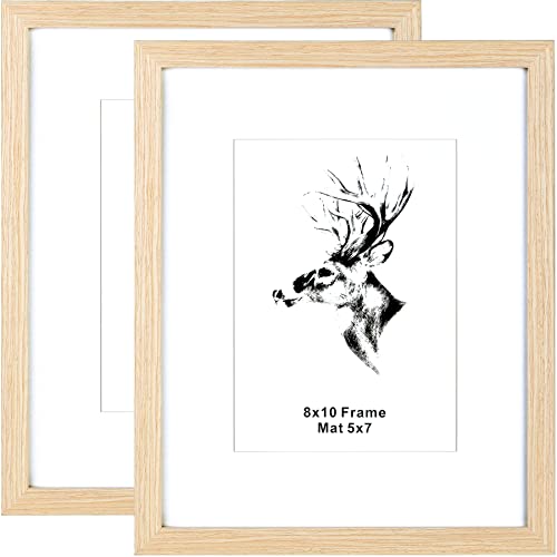 Yaetm 8X10 Picture Frame Matted To 5X7 Set Of 2, Solid Oak Wood Photo Frames With Tempered Glass, 8 By 10 Wooden Picture Frames Display On Tabletop Or Wall Mounting (2 Pack, Oak) #TOP1