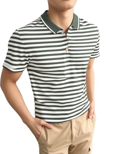 Image of Mack Jonney Men's Striped Cotton Rich Collar Neck T Shirt | Collar Tshirts | Half Sleeves | Striped-Regular Fit-MM485-nw