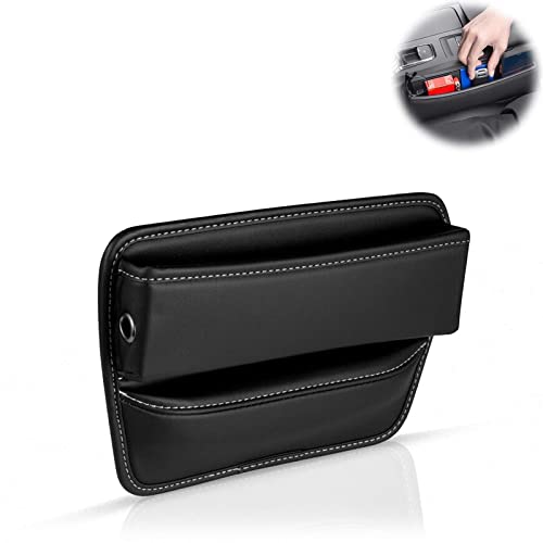 Leather Car Seat Storage Box, 2023 New Car Seat Gap Filler Organizer, PU Leather Car Seat Storage Box, Console Side Pocket Organizer Holds for Phone, Wallet, Cards, Keys (Black)